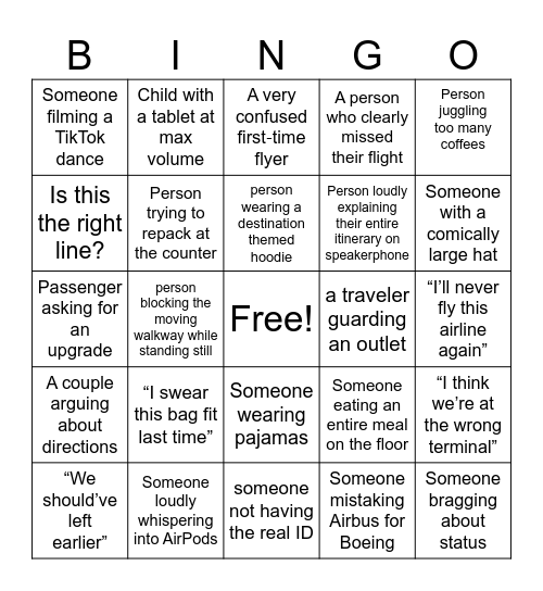 Airport Bingo 2 Bingo Card
