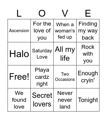 Be My Valentine Bingo Card