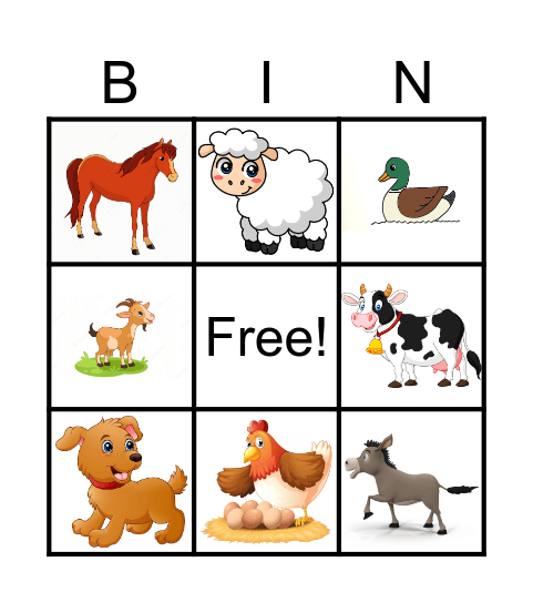 FARM ANIMALS Bingo Card