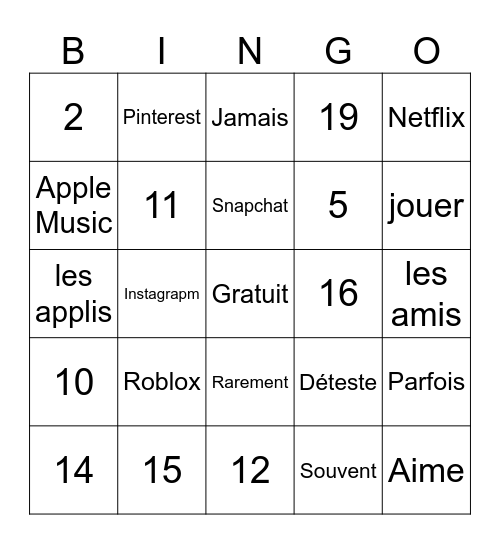 Les applis Bingo Card