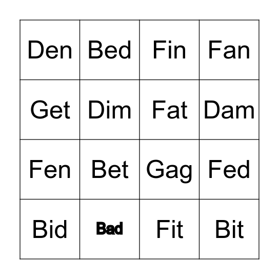 A E I vowel sound practice Bingo Card