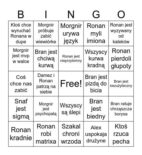 Gothic Bingo Card