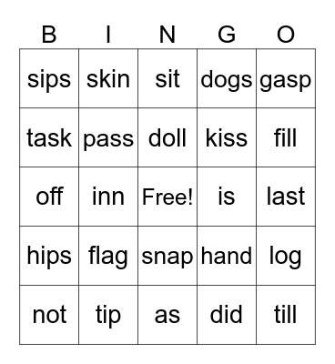 V1L1-16 Bingo Card