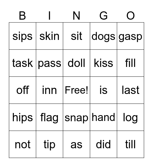 V1L1-16 Bingo Card