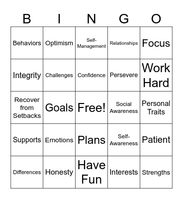 Social Skills Bingo Card
