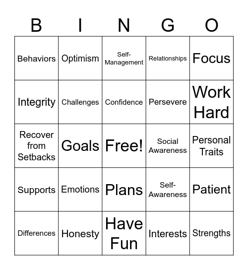 Social Skills Bingo Card