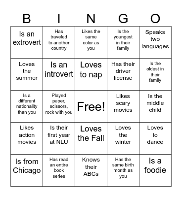Untitled Bingo Card