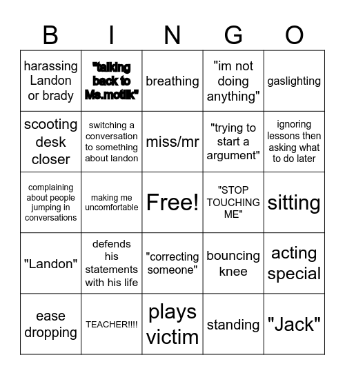 JACOB BINGO Card