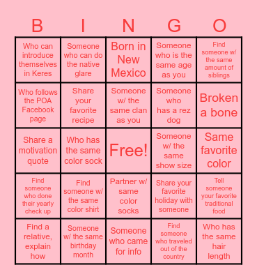 Get To Know You Bingo Card