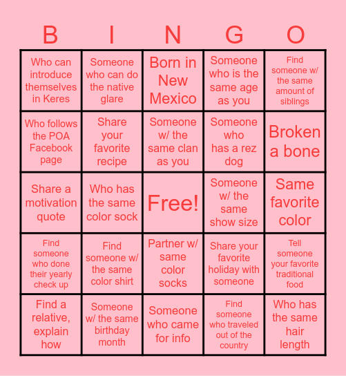 Get To Know You Bingo Card