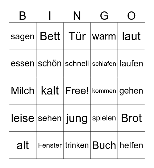 Grundwortschatz Bingo Card