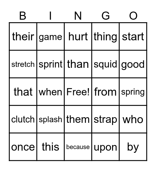 First Grade Sight Word Bingo Card