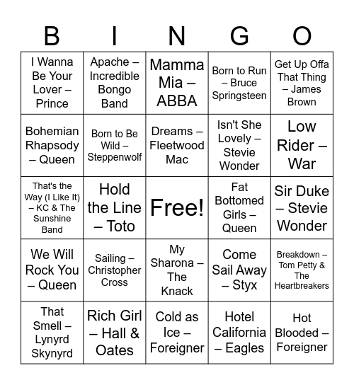 1970's BINGO Card