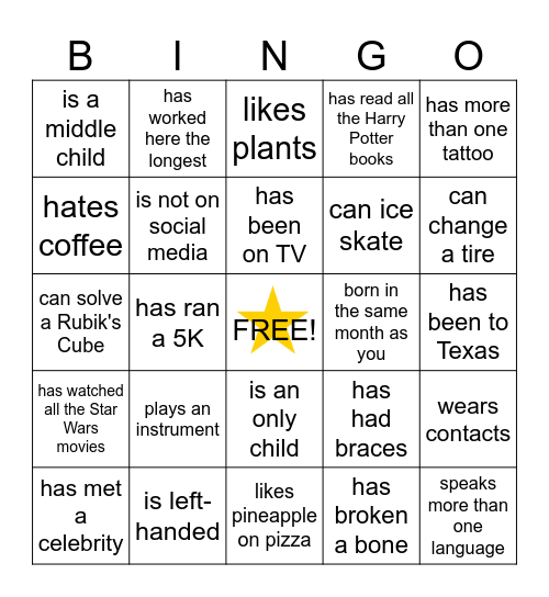 COWORKER BINGO Card