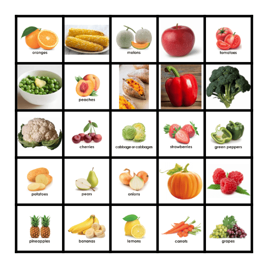 FRUIT & VEGGIE BINGO Card