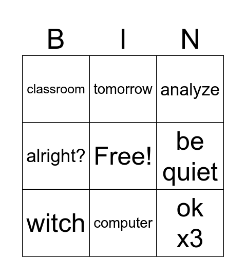 Untitled Bingo Card