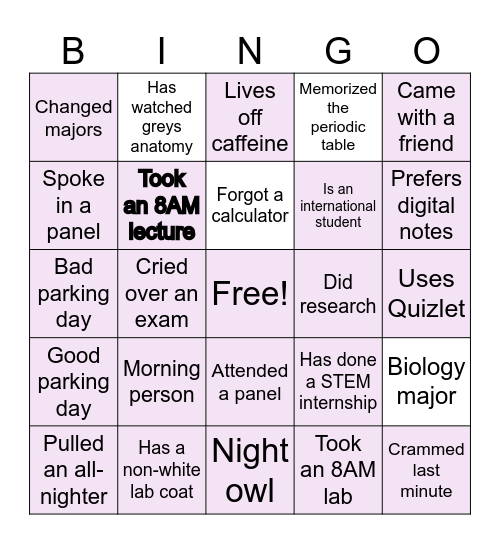 STEM Night Bingo Card