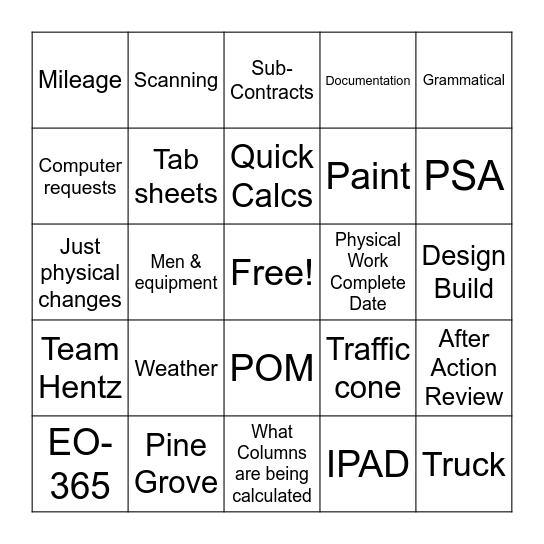 FU Winter School Bingo Card