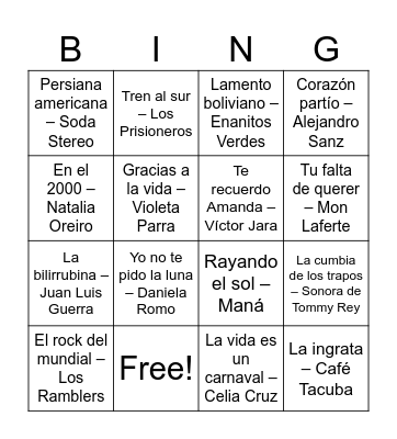 Bingo Musical Bingo Card