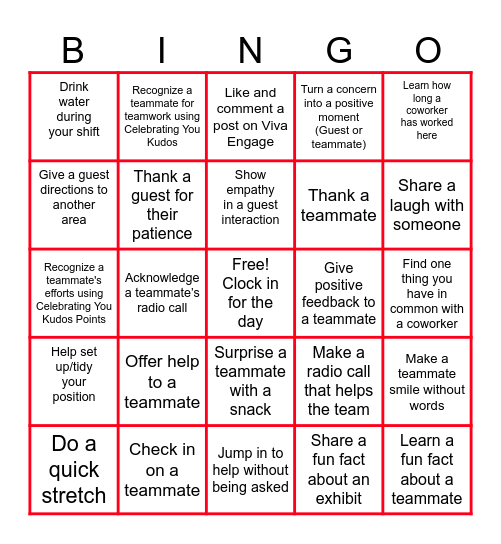 Employee Bingo Card