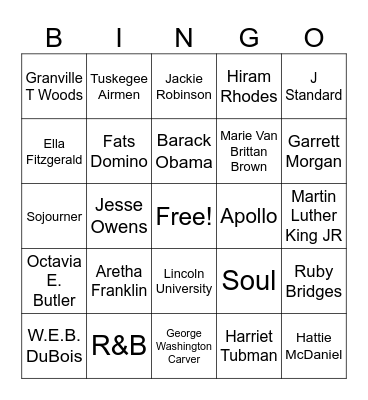 Black History Month Bingo Card