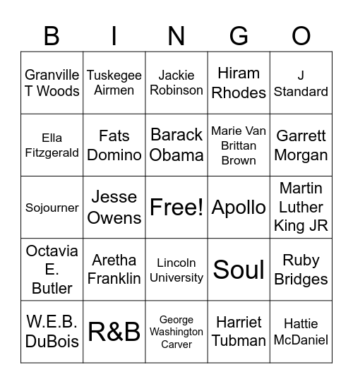 Black History Month Bingo Card