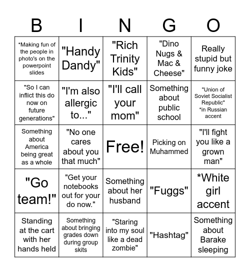 Things Mrs Orrego Says Bingo Card
