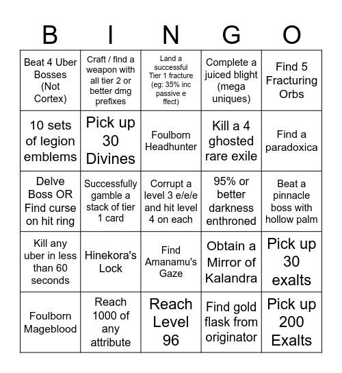 PoE Bingo Card