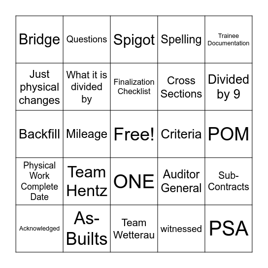 FU Winter School Bingo Card