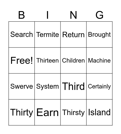 Spelling Bingo Card