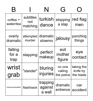 Turkish drama bingo card Bingo Card