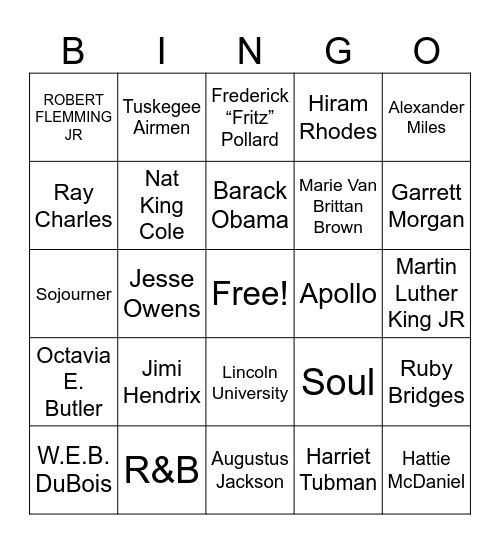 Black History Month Bingo Card