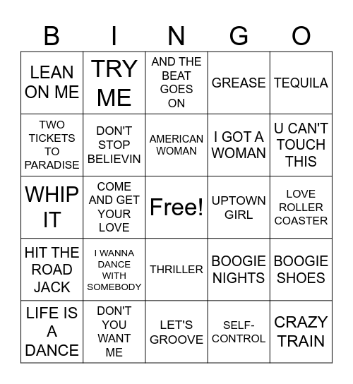 MUSIC BINGO Card