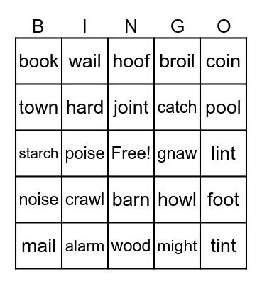 Vowel Teams Level 1 Review Bingo Card