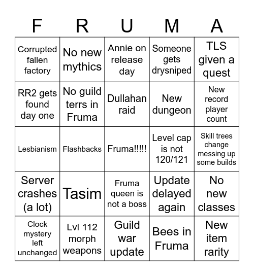 FRUMA!!!!! Bingo Card