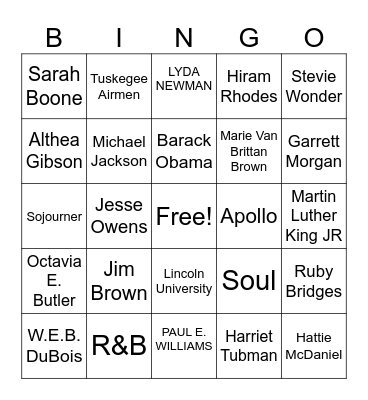 Black History Month Bingo Card