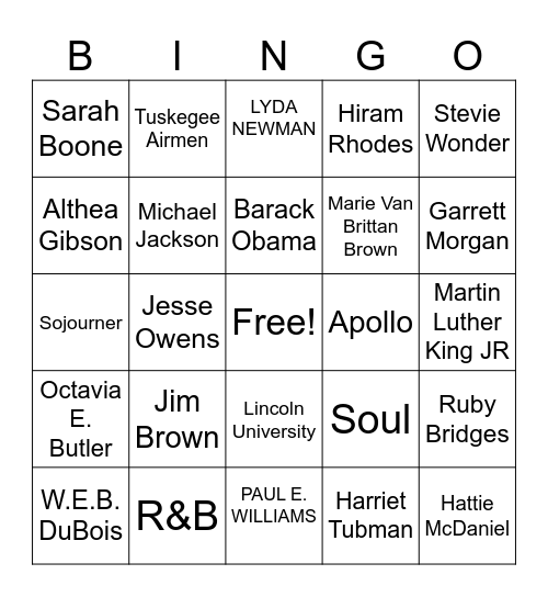 Black History Month Bingo Card