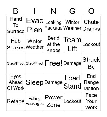 Safety Bingo Card