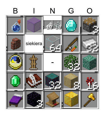 Minecraft Bingo Card