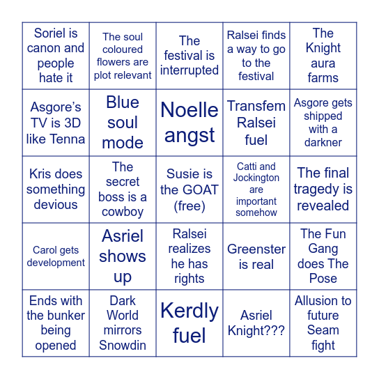 Deltarune Chapter 5 Bingo Card