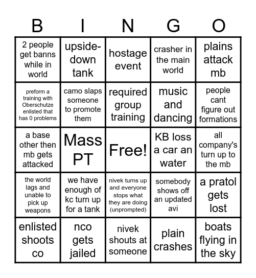 Friday night Bingo Card