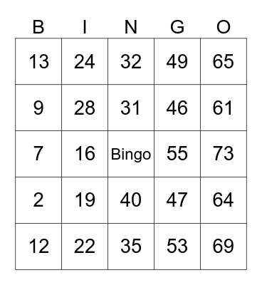 Bingo solidario Bingo Card