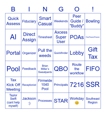 Ann Arbor Tax Kick Off - BINGO Card