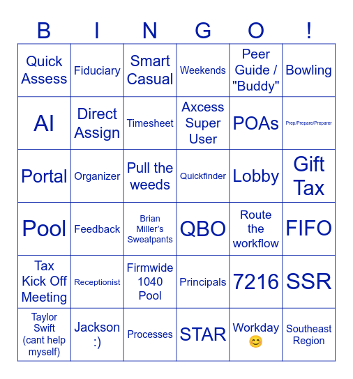 Ann Arbor Tax Kick Off - BINGO Card