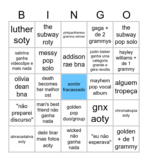 GRAMMY 2026 Bingo Card
