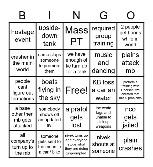 Friday night Bingo Card