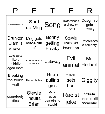 Family Guy Bingo Card