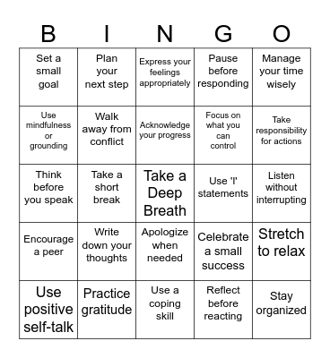Healthy Communication Bingo Card