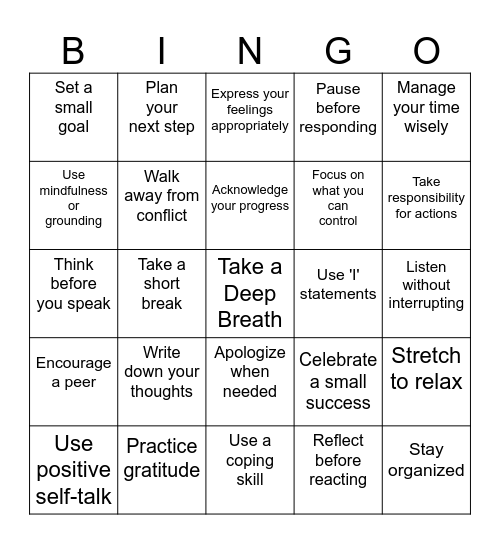 Healthy Communication Bingo Card