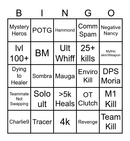 Overwatch 2 Bingo Card